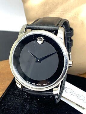 Movado Men's Watch 0606502 Museum Swiss Quartz Black Dial Leather Band 40mm